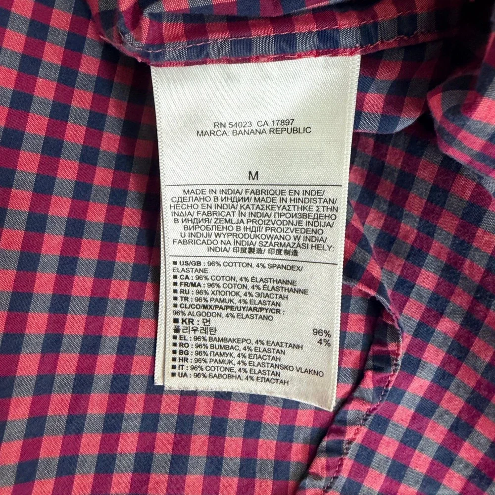 Banana Republic Pearl Snap‎ Western Shirt Mens M Pink Gingham Stretch S/S